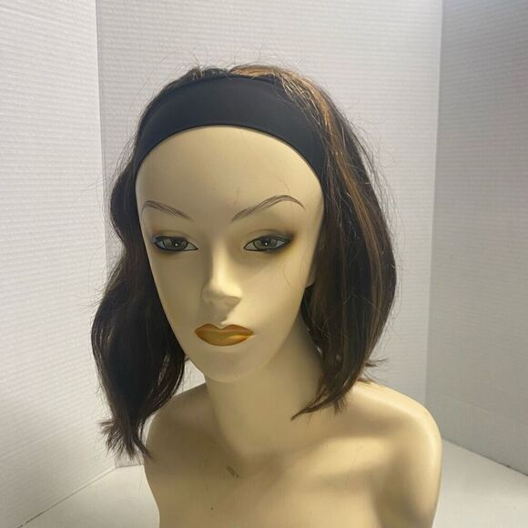 LUVME Human Hair Wig With Headband Brown With‎ Few Highlights Asymmetrical Style main image 6
